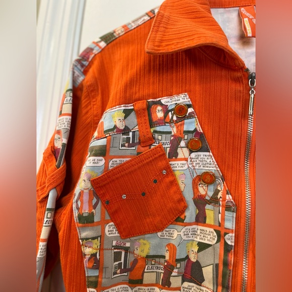 Vintage Johnny Girl 100% cotton Orange Jacket with Graphic Panels (Read) bin7 - Picture 2 of 8